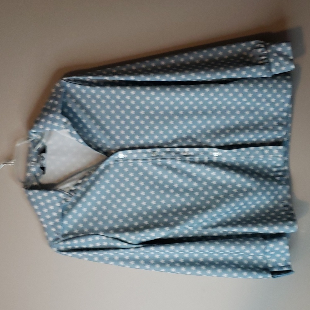 Vintage Jack Winter White and Blue Star Button Up Longsleeve Point Collar